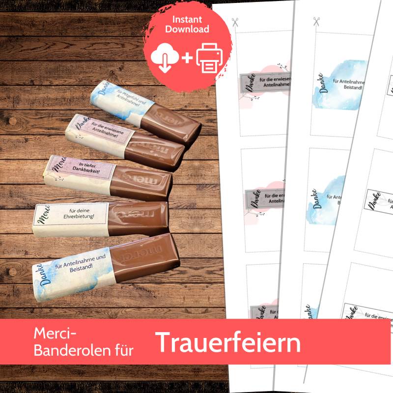 Merci-Banderolen für Trauerfeiern – Vorlagen zum Ausdrucken als kleines Dankeschön
