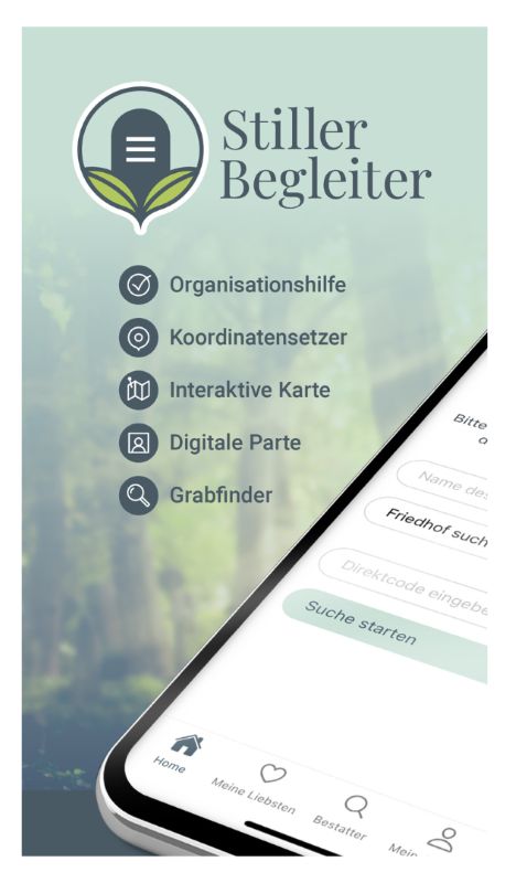 Stiller Begleiter – Organisationshilfe, Koordinatensetzer, interaktive Karte, digitale Parte, Grabfinder