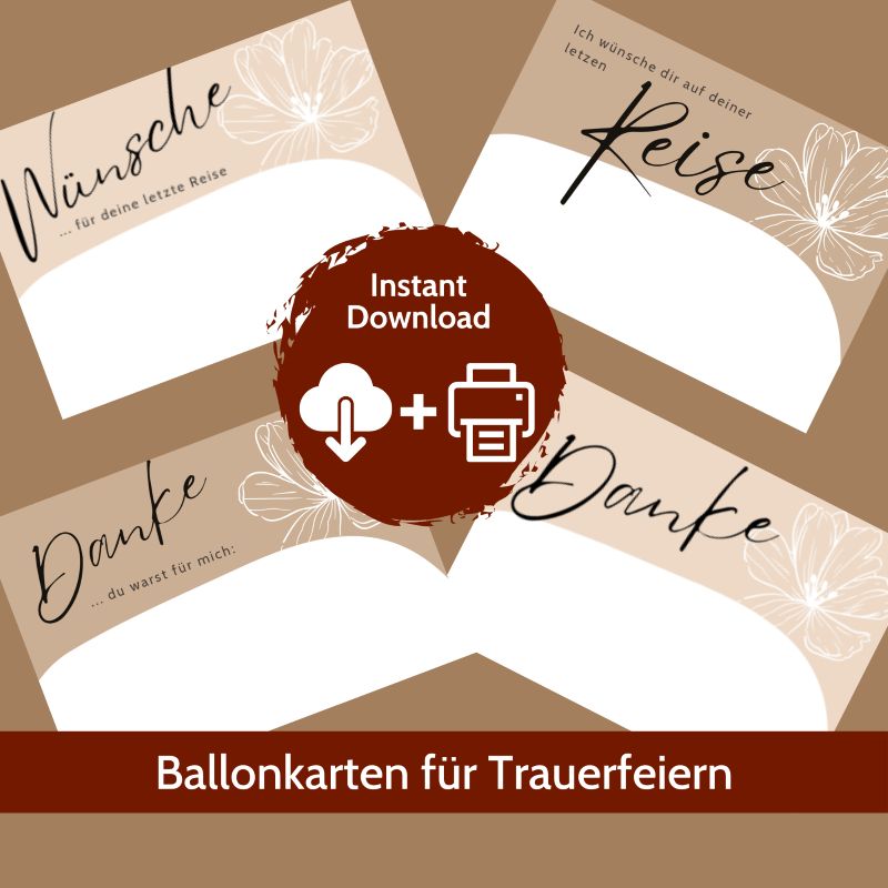 Vorlagen für Ballonkarten zur Trauerfeier – Wünsche, Reise, Danke (Instant Download)
